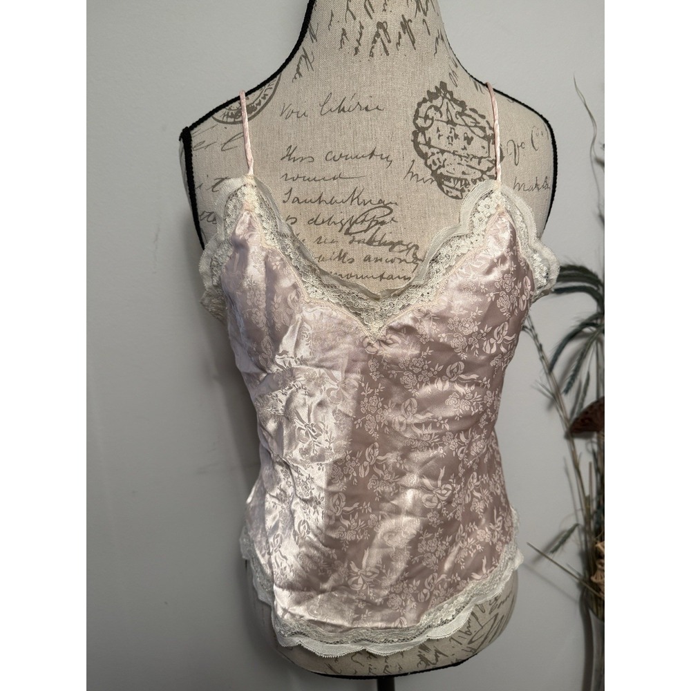 Vintage Christian Dior Blush Pink Floral Lace Accent Babydoll Cami Lingerie L